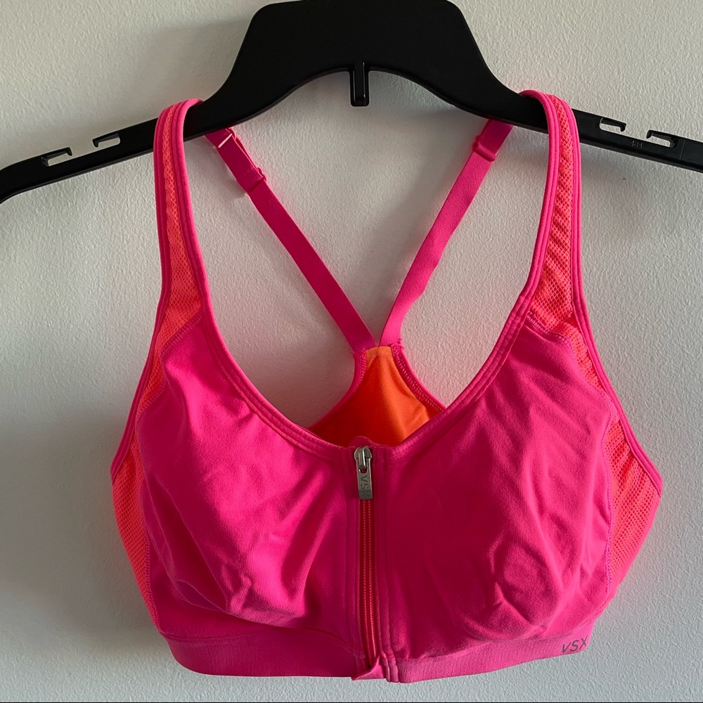 Front Close Victoria Secret Sports Bra Size 34B Pink/Orange